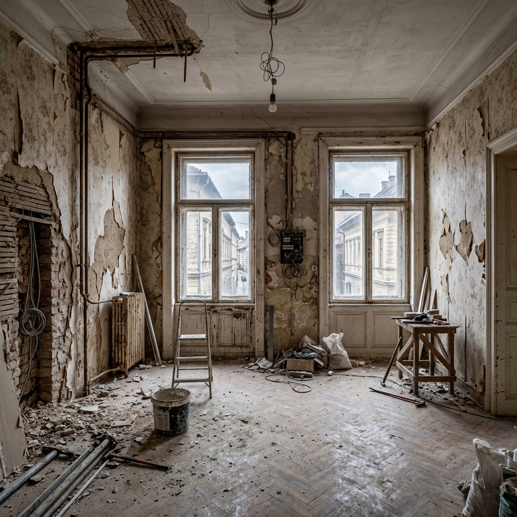 Ongerenoveerd appartement tijdens ruwbouw